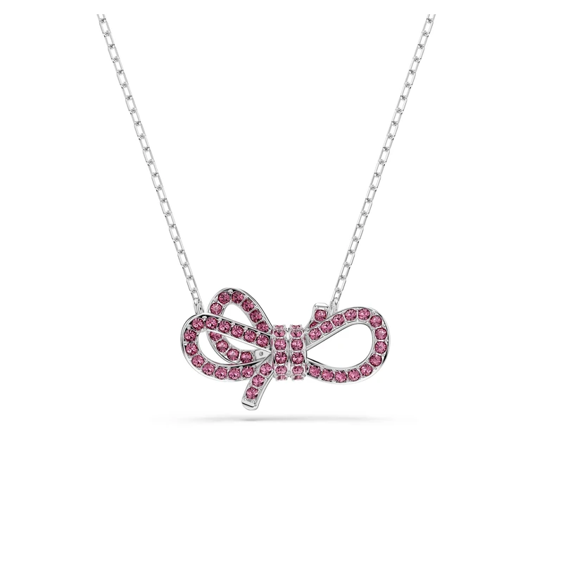 Swarovski Lifelong Bow Pendant Necklace, Pink Crystal Pavé with Bow Motif in a Rhodium-Finished Setting, Part of the Lifelong Bow Collection