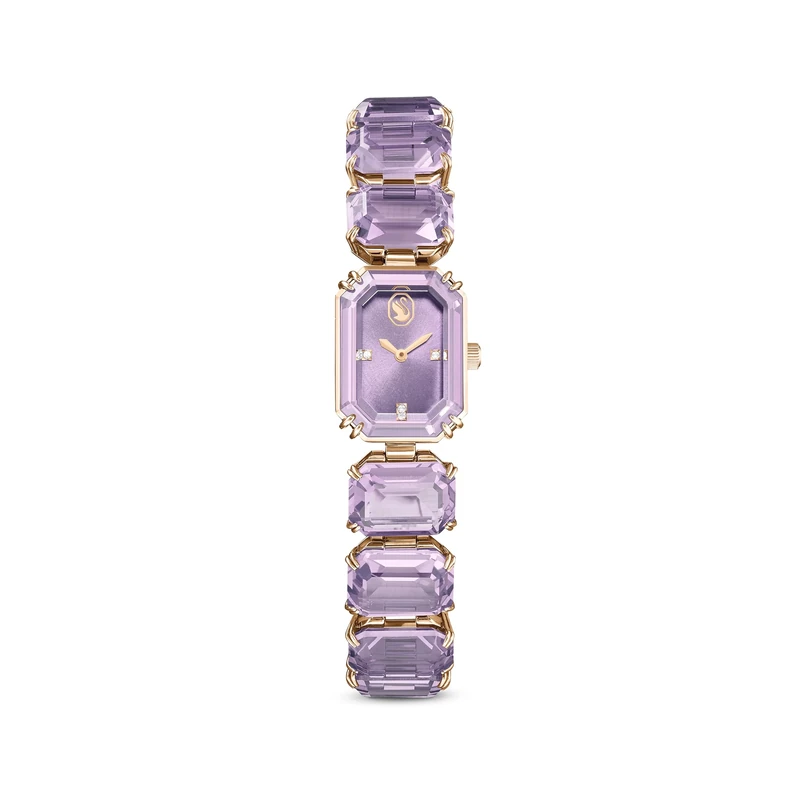 Swarovski Bracelet Watch, Water-Resistant Purple Wristwatch in a Champagne Gold-Tone Finish with Purple Crystals and Crystal Bracelet Strap, Inspired by The Millenia Collection
