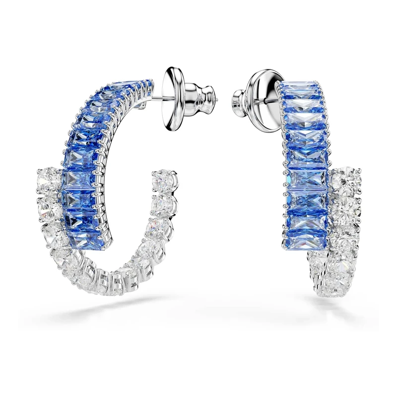 Swarovski Matrix Hoop Earrings, Blue and Clear Mixed-Cut Crystals in a Rhodium-Finished Setting, Part of the Swarovski Matrix Collection