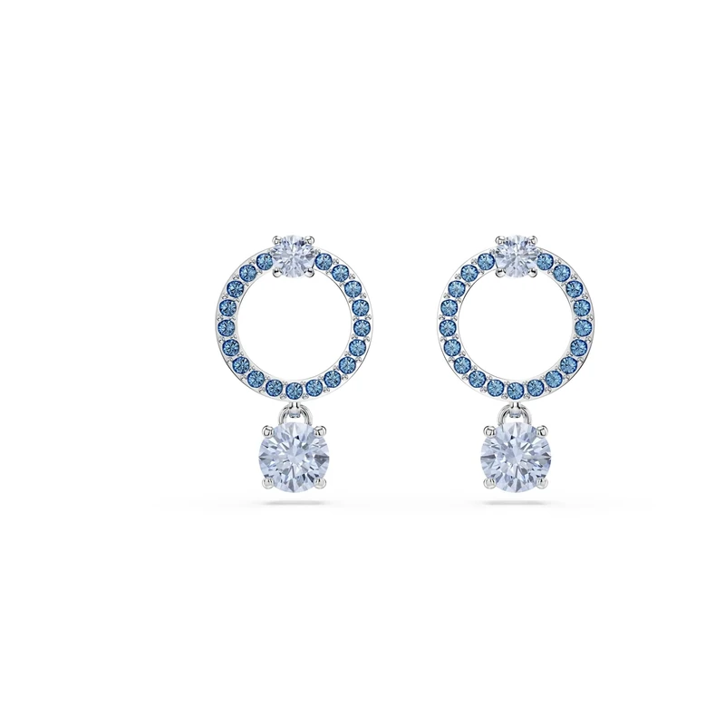 Swarovski Attract Drop Earrings, Blue Round-Cut Crystals in a Rhodium-Finished Setting, Part of the Swarovski Attract Collection