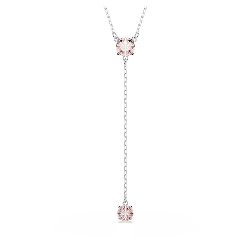 Swarovski Attract Y Pendant Necklace, Pink Round-Cut Stones in a Rhodium-Finished Setting, Part of the Attract Collection