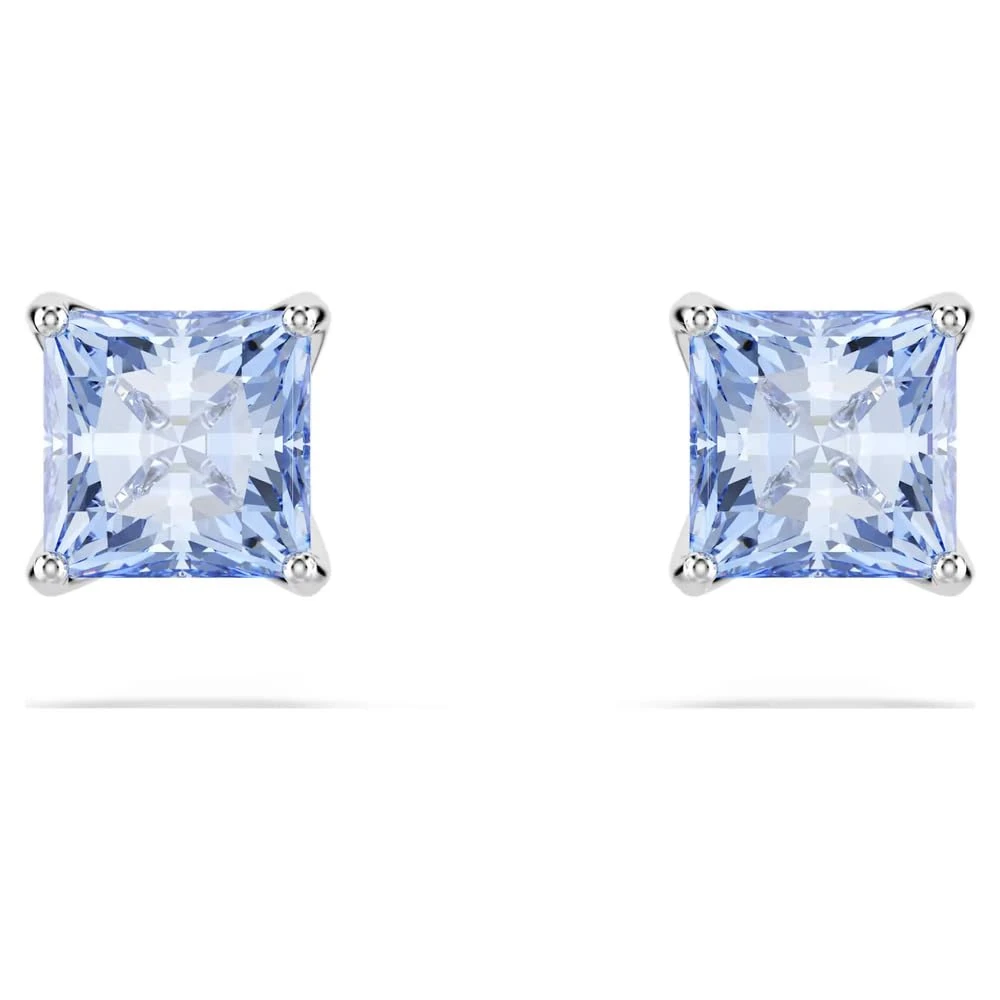 Swarovski Matrix Stud Earrings, Blue Square-Cut Stones in a Rhodium-Finished Setting, Part of the Swarovski Matrix Collection