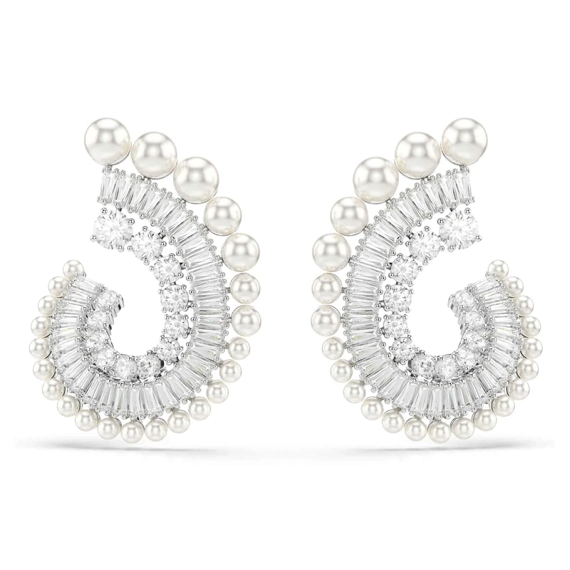 Swarovski x Ariana Grande Drop Earrings, Clear Mixed-Cut Crystals and Crystal Pearls in a Rhodium-Finished Setting, Part of the Ariana Grande x Swarovski Capsule Collection