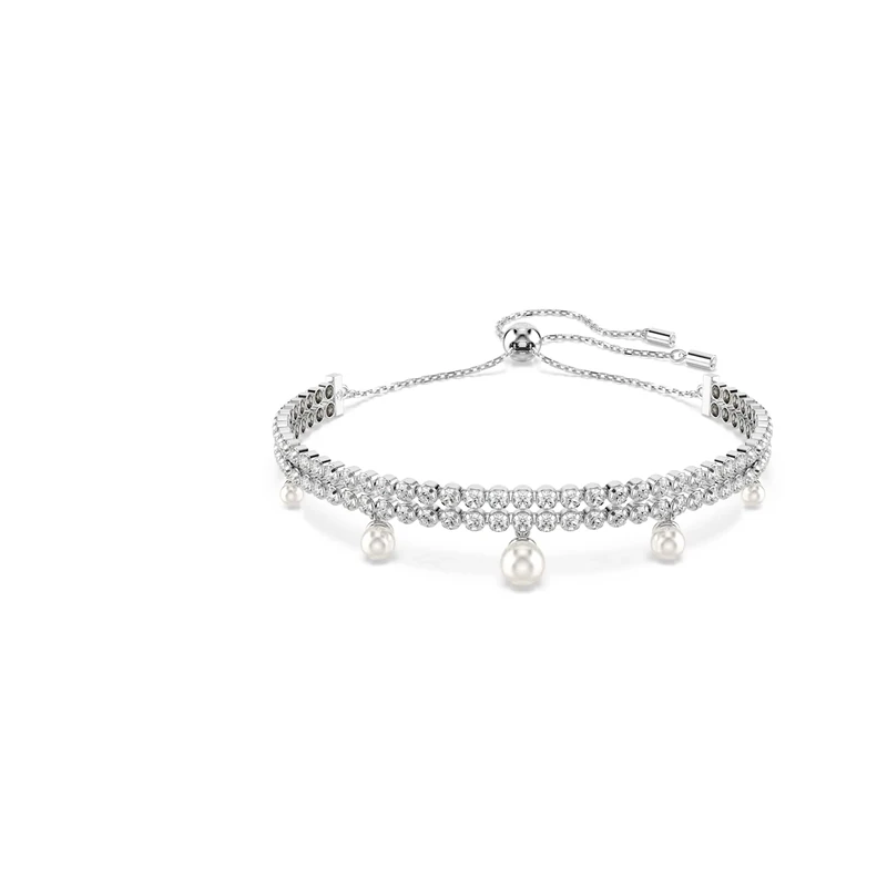 Swarovski x Ariana Grande Bracelet, Clear Round-Cut Crystals and Crystal Pearls in a Rhodium-Finished Setting, Part of the Ariana Grande x Capsule Collection