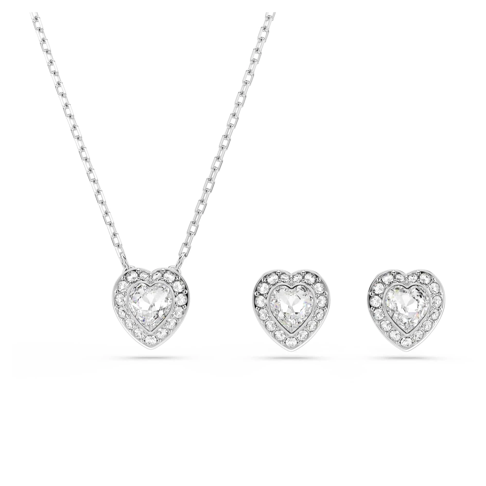 Swarovski x Ariana Grande Jewellery Set, Necklace & Stud Earrings, Heart Motif with Clear Mixed-Cut Crystals in a Rhodium-Finished Setting, Part of the Ariana Grande x Capsule Collection