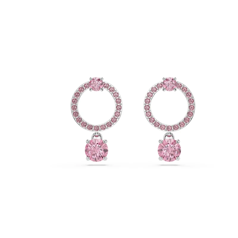 Swarovski Attract Drop Earrings - Pink Round-Cut Crystals