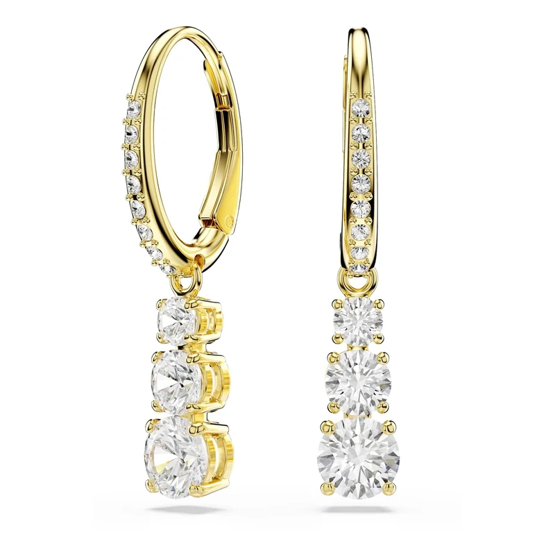 Swarovski Stilla Attract Hoop Earrings, Clear Round-Cut Crystals in a Gold-Tone Finished Setting, Part of the Swarovski Stilla Collection