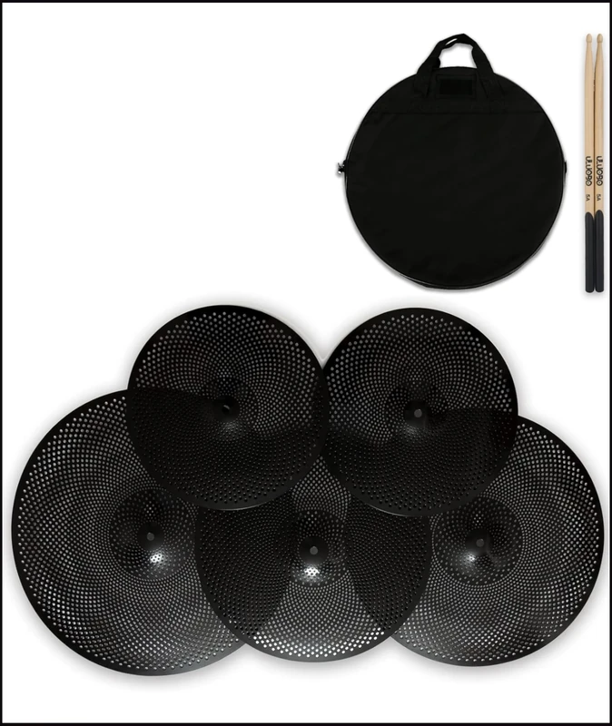 Low Volume Cymbal Pack, Quiet Cymbal Set 14''/16''/18''/20'' (5 Pcs, Black) | FREE Cymbal Bag included