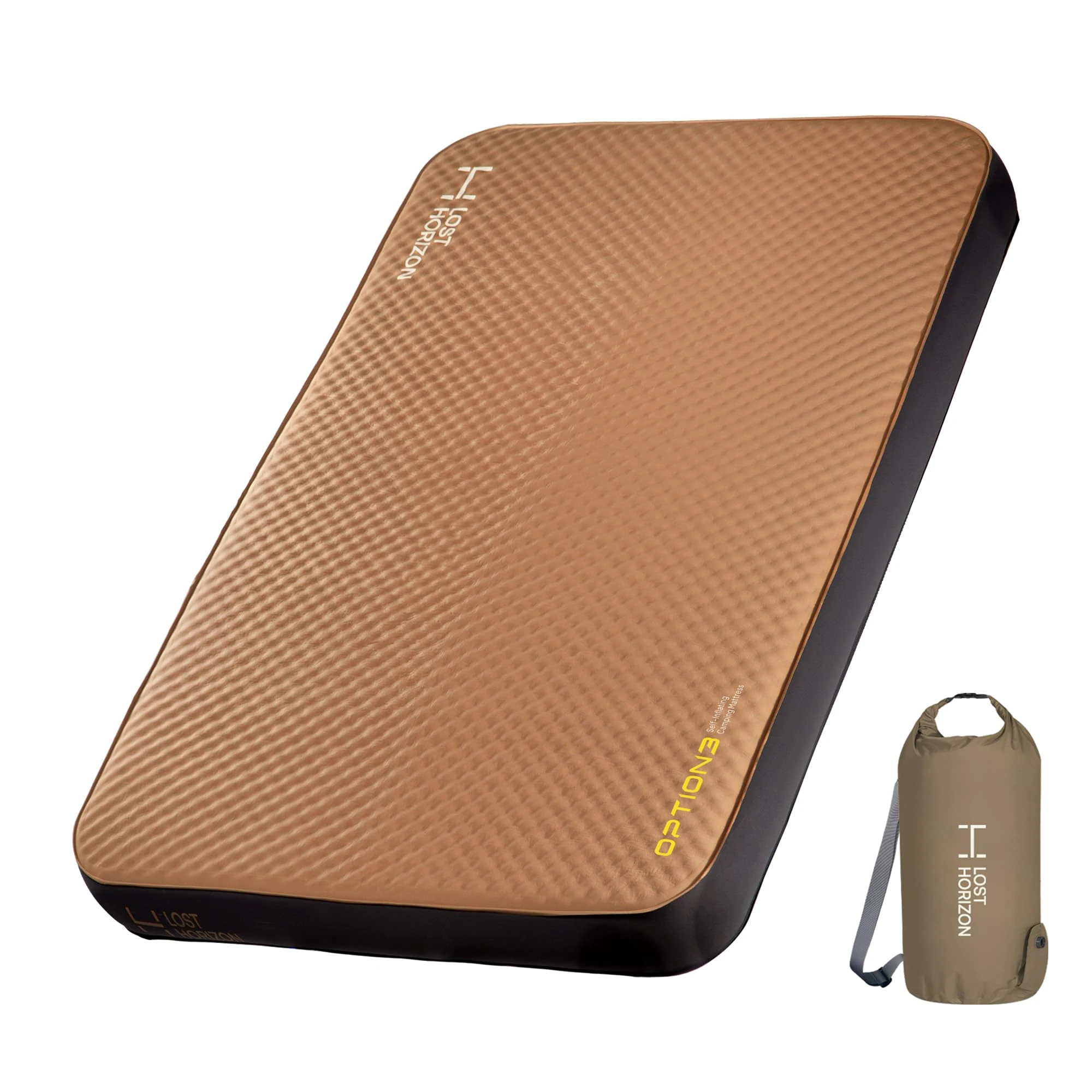 LOSTHORIZON Airsoft 4.5” Thick Self Inflating Sleeping Mat with Solid Foam, Camping Mattress with Pump Sack, Portable Roll Up Bed, Inflatable Outdoor Pad for Rooftop Tent Car Truck Van, 4 Season