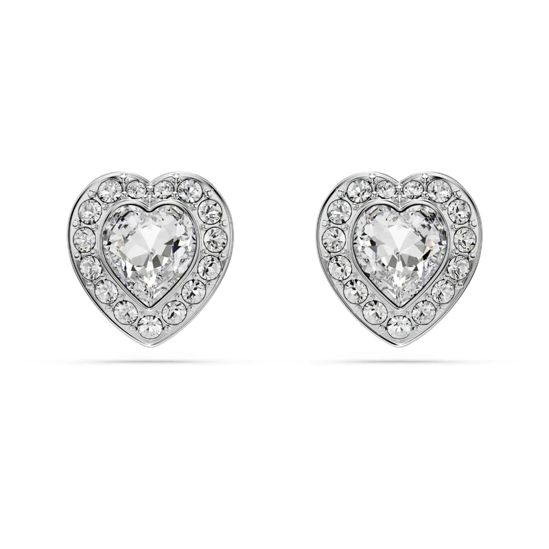 Swarovski x Ariana Grande Stud Earrings, Heart Motif with Clear Mixed-Cut Crystals in a Rhodium-Finished Setting, Part of the Ariana Grande x Swarovski Capsule Collection