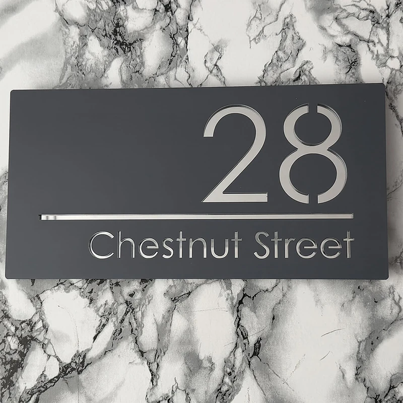 House Numbers Plaques Door Plaques Door Number For Wall House Floating House Sign Laser Cut Floating House Sign (Matt Grey & Silver Text)