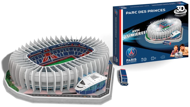 Megableu - Parc des Princes 3D Integrated Lights Puzzle - Paris Saint Germain Football Team - 111 Numbered Pieces-To Be Assembled Alone or as a Family-For Ages 7 Years, 678326, Stade PSG LED