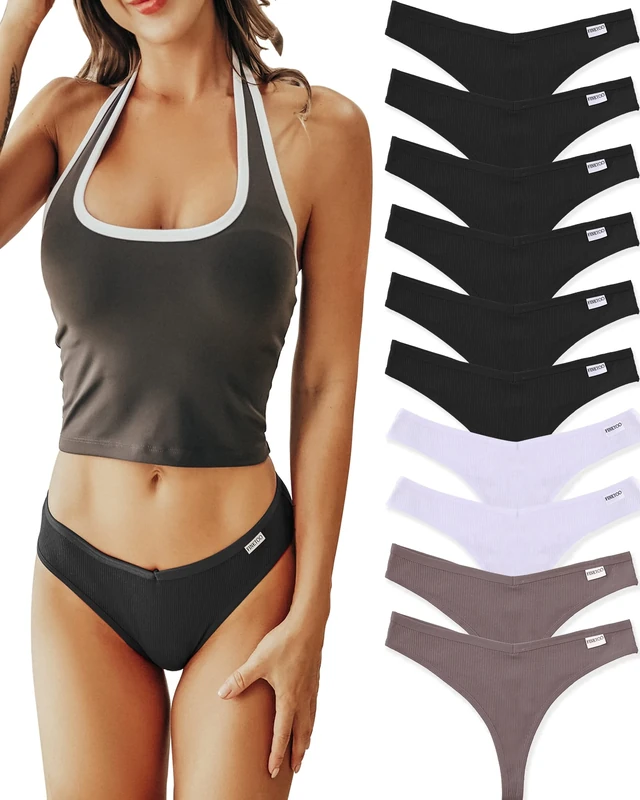 FINETOO 7/10er Women Cotton Thong Sexy Strings Set for Ladies Comfy Briefs Soft Underwear Womens Low Waist Knickers Breathable Panties Multipack S-XL