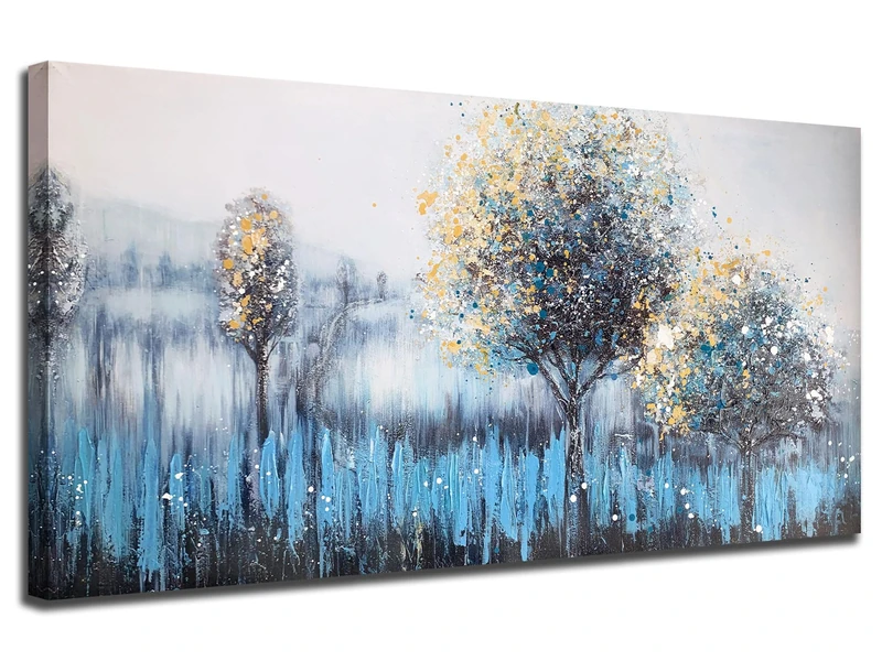 Arjun Teal Tree Canvas Wall Art Textured Nature Painting Wall Decor 40"x20"
