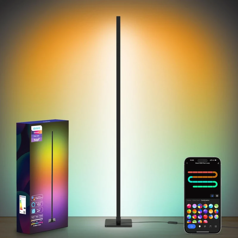 ibaye Led Floor Lamp,60 Inch Corner Lamp Compatible with Alexa and Google Assistant,4 Segment Detachable Corner Light with Square Base for Living Room and Bedroom Ambient Lighting