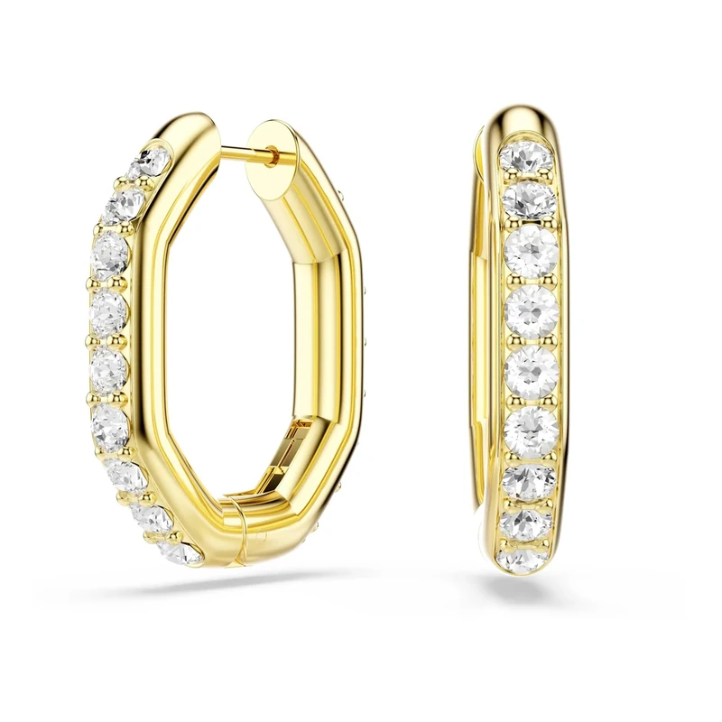 Swarovski Dextera Medium Octagon Hoop Earrings, Clear Round-Cut Crystals in a Gold-Tone Finished Setting, Part of the Swarovski Dextera Collection