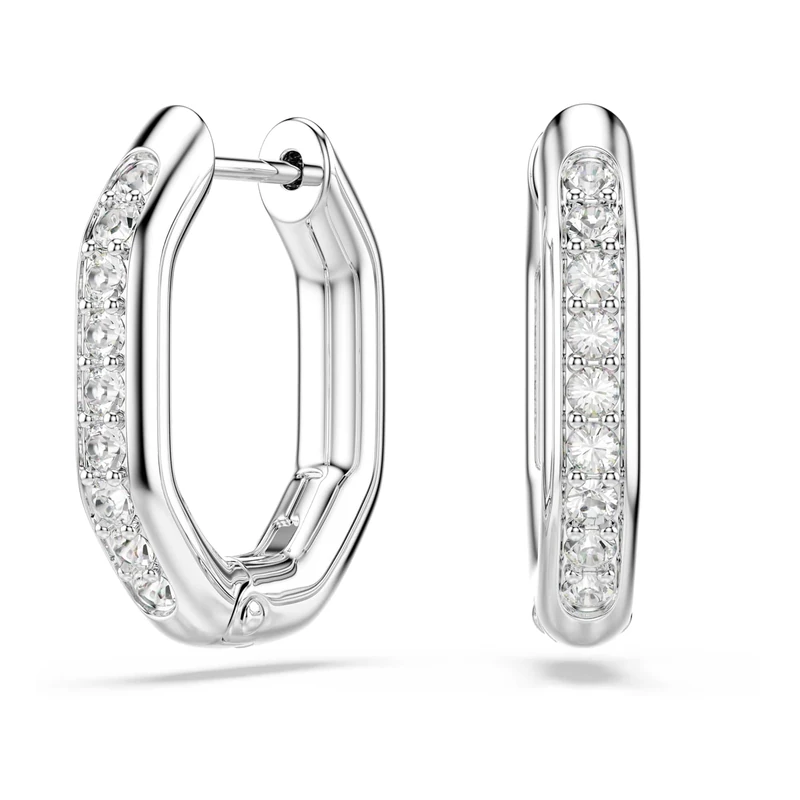 Swarovski Dextera Small Octagon Hoop Earrings, Clear Round-Cut Crystals in a Rhodium-Finished Setting, Part of the Swarovski Dextera Collection
