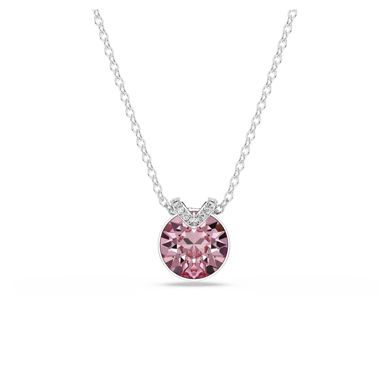 Swarovski Bella V Pendant Necklace, Pink and Clear Round-Cut Crystals in a Rhodium-Finished Setting, Part of the Bella Collection