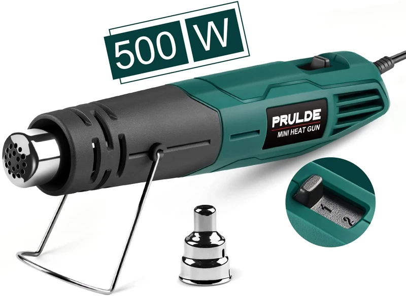PRULDE Mini Heat Gun Dual Temp, 500W Hot Air Gun Tool 248℃-454℃ with one Nozzle for Crafts DIY, Epoxy Resin, Shrink Wrap, Electronics, Embossing