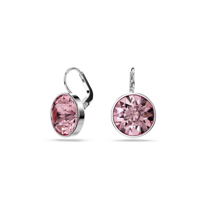 Swarovski Bella Drop Earrings, Pink Round-Cut Crystals in a Rhodium-Finished Setting, Part of the Swarovski Bella Collection