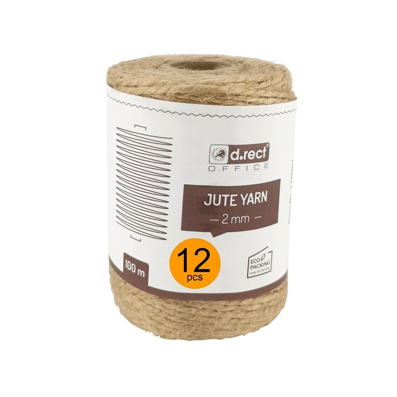 D.RECT 100m Natural Brown Jute Cord - Pack of 12 | 2mm Thick | For Packaging, DIY, Arts, Crafts, Floristry, Decoration