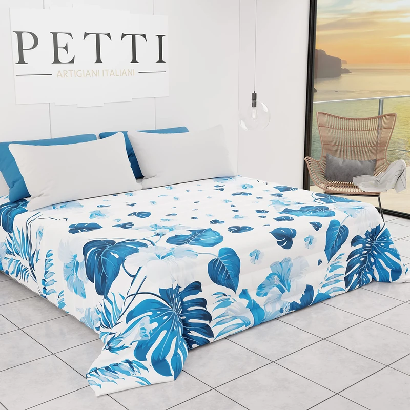 PETTI Artigiani Italiani - Quilt Bedspread Spring Summer Double Tropical Design 01 100% Hypoallergenic Microfiber 100% Made in Italy