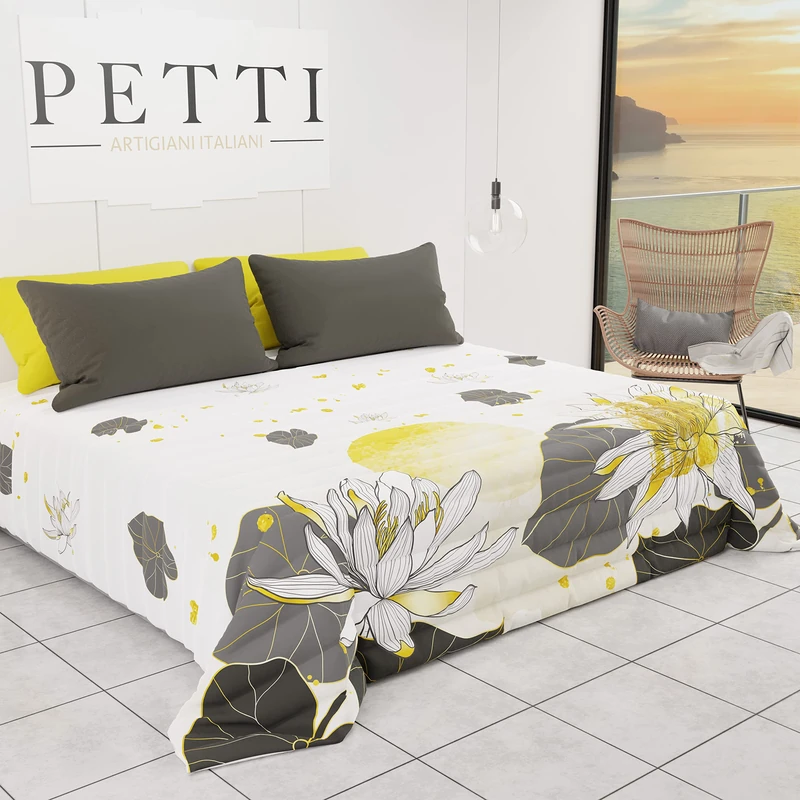 PETTI Artigiani Italiani - Summer Spring Bedspread Quilt One Square and Half Design Aesthetics 01 100% Hypoallergenic Microfiber 100% Made in Italy