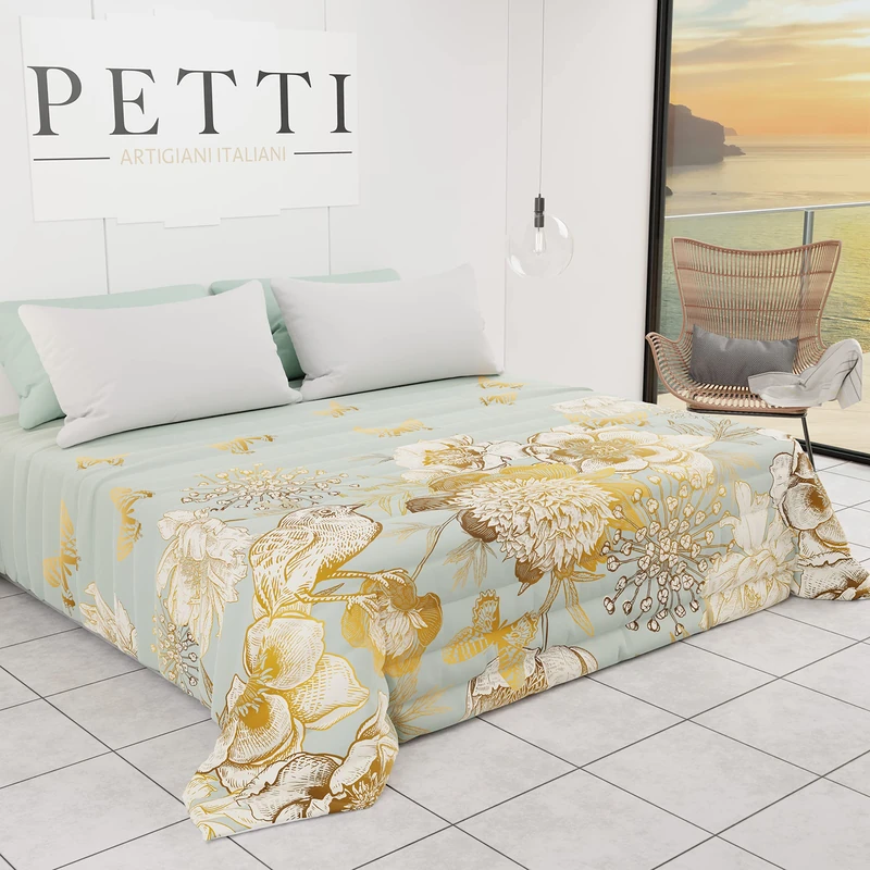 PETTI Artigiani Italiani - Summer Spring Bedspread Quilt One Square and Half Design Luxury 01 100% Hypoallergenic Microfiber 100% Made in Italy