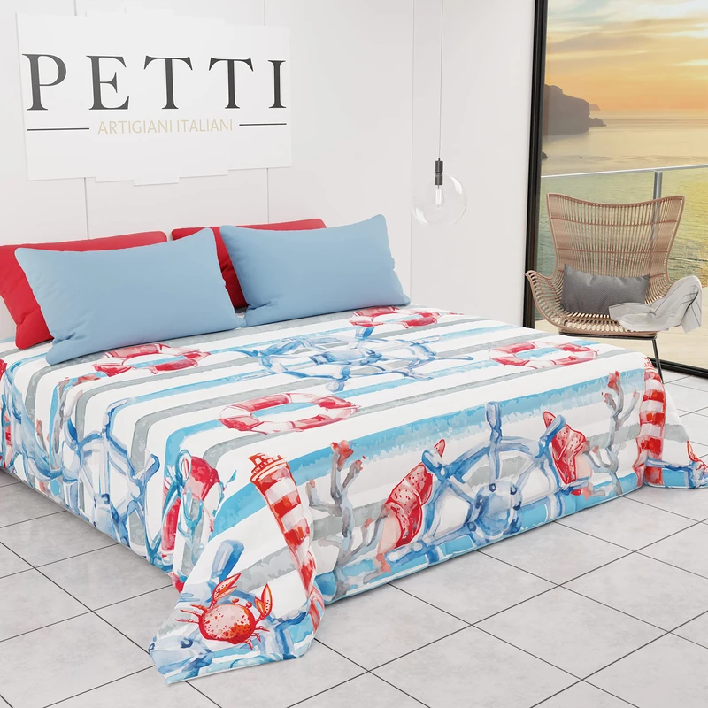PETTI Artigiani Italiani - Quilt Spring Summer Bedspread Double Marine Design 01 100% Hypoallergenic Microfiber 100% Made in Italy