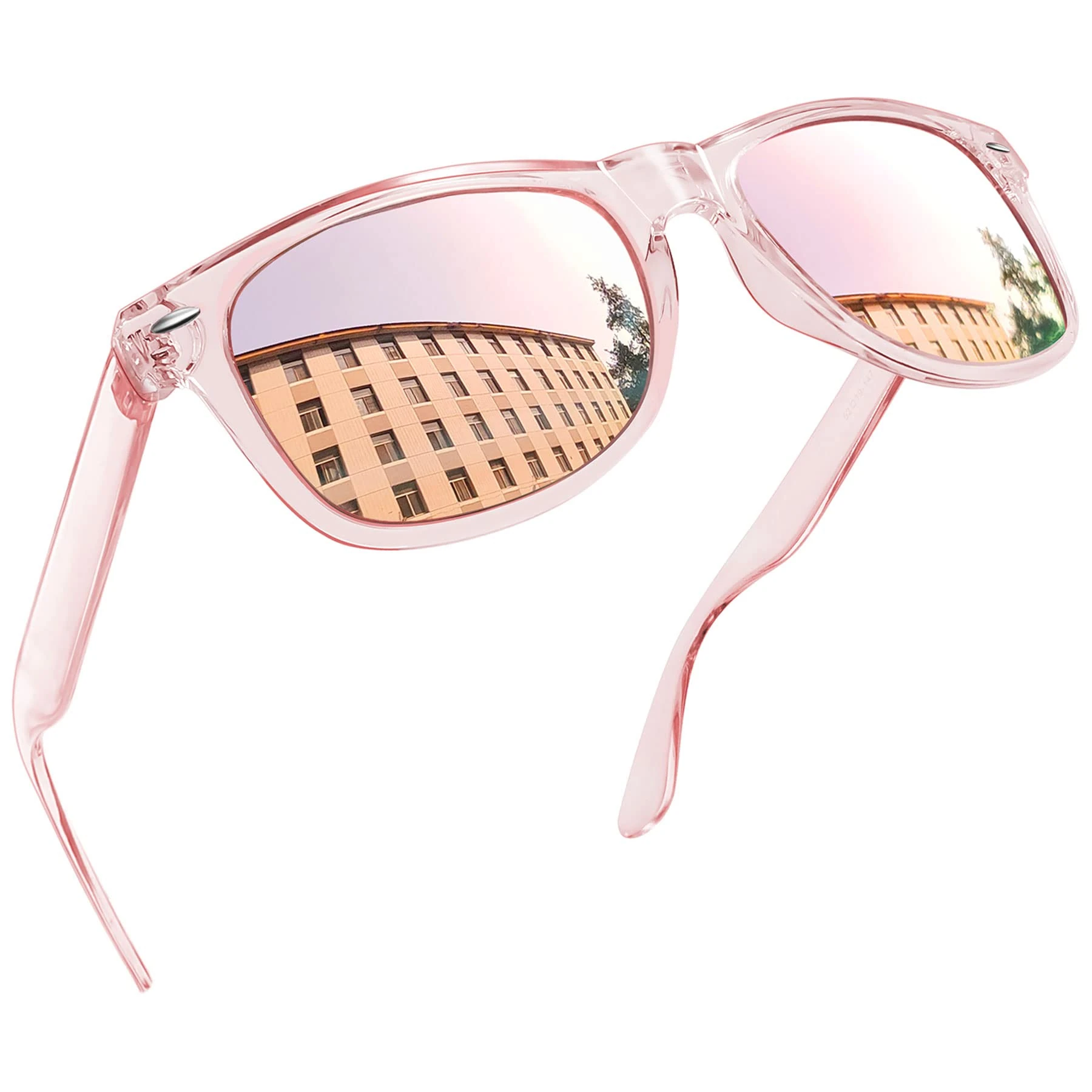 Joopin Square Polarised Sunglasses for Women UV Protection Unisex Mirror Retro Sunglasses Mens for Driving Hiking Fishing Sports (Transparent Pink Frame)