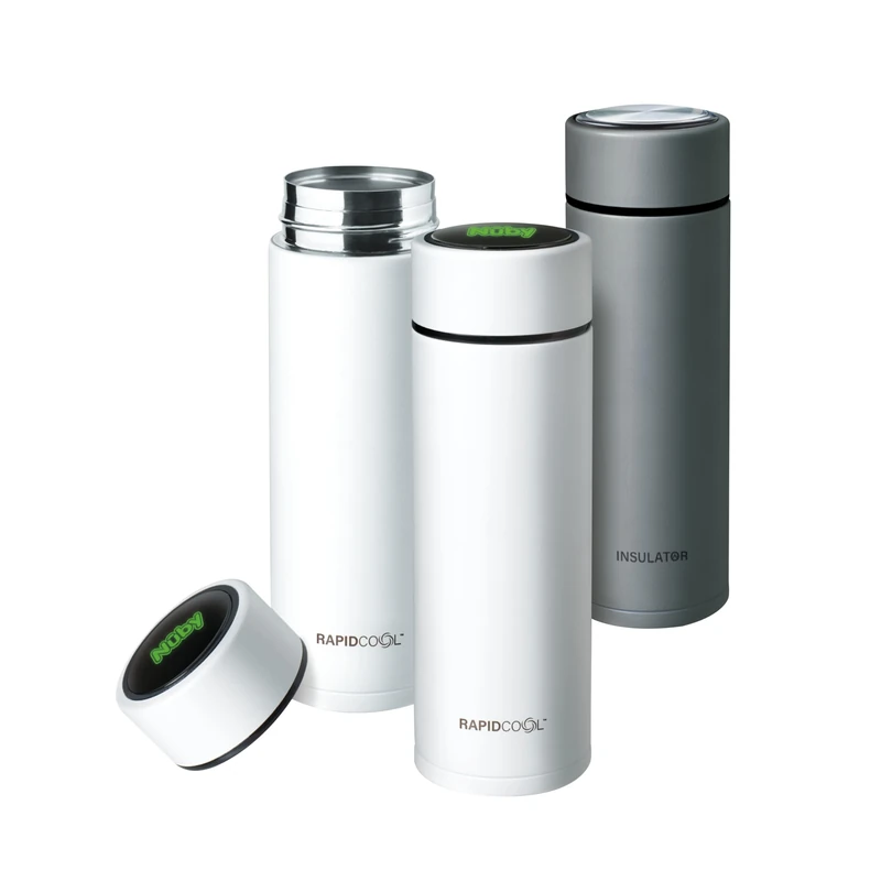 Nuby RapidCool Portable Baby Bottle Maker Kit - Formula Feed in 2 Minutes | Ideal for Travel Bottles and Night Feeds | Includes 2 RapidCools, Milk Powder Dispensers, Digital Lids & Flask (White)