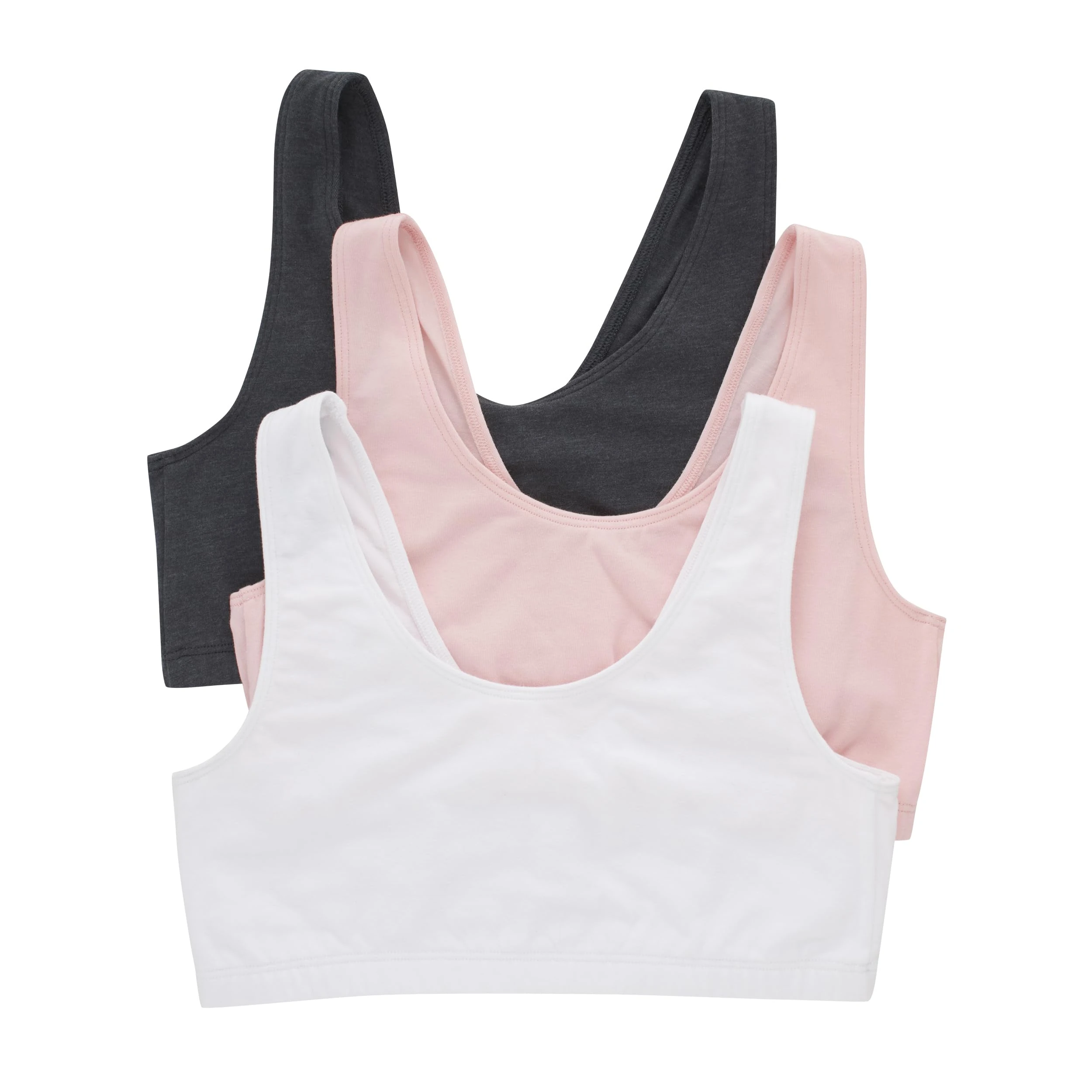 Hanes Womens Scoopneck Bralette Pack,Cotton Crop Top, 3-Pack, Sky Grey Heather/Vintage Pink/White, XS