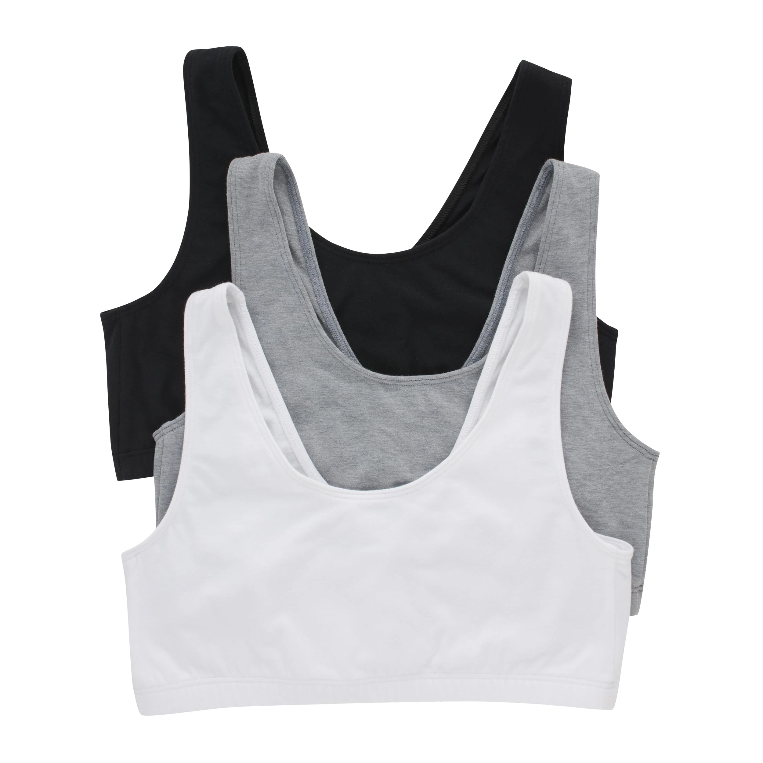 Hanes Women's Scoopneck Bralette Pack, Low-Impact Bra, Cooling Stretch Cotton Crop Top, 3-Pack, Opaque, Black/Concrete Heather/White, XXL (Pack of 3)