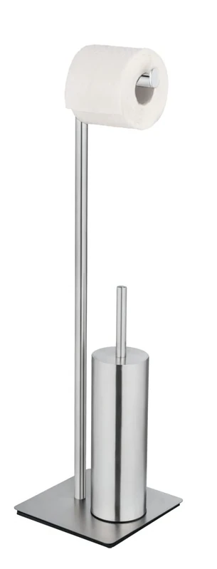 WENKO Recco Free-Standing Toilet Brush Set, WC Brush and Toilet Roll Holder, Satin-Finish Stainless Steel, Closed Toilet Brush Holder, Silver, 20 x 71.5 x 20 cm