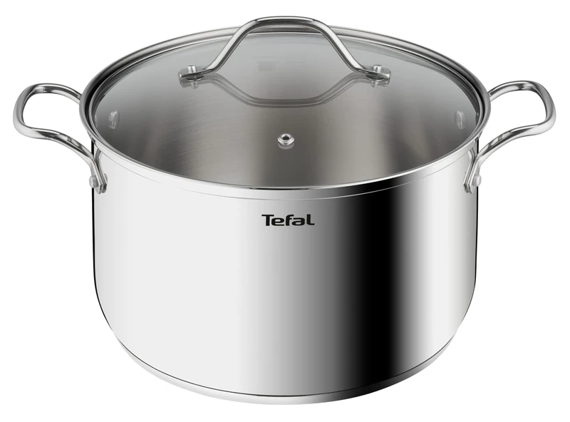 Tefal Intuition XL B8646304 Large Stainless Steel Cooking Pot 26 cm / 6.5 L, Induction, 5 Year Warranty, Premium 18/10 Stainless Steel, Size XL, Sturdy Handles, Glass Lid