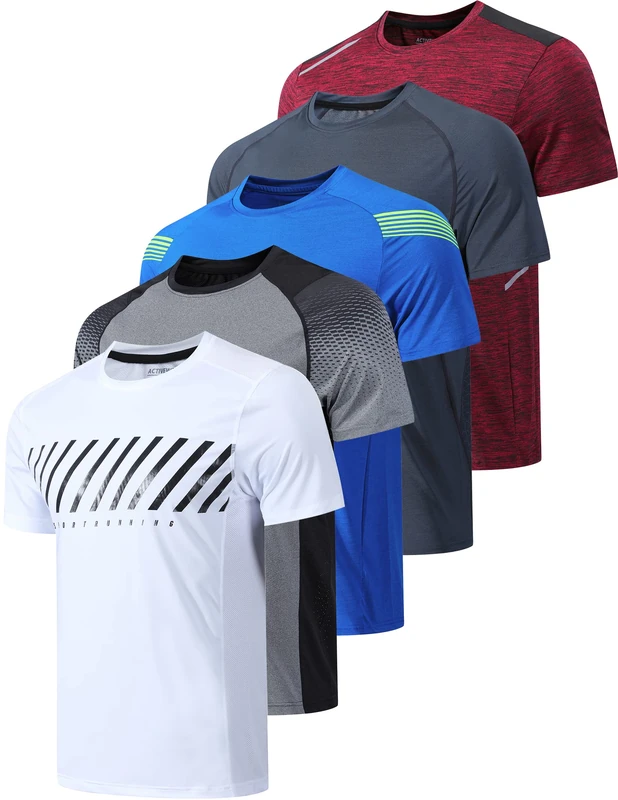 5 Pack Men’s Active Quick Dry Crew Neck T Shirts | Athletic Running Gym Workout Short Sleeve Tee Tops Bulk, White/Gray/Blue/Charcoal/Maroon, XXXXL