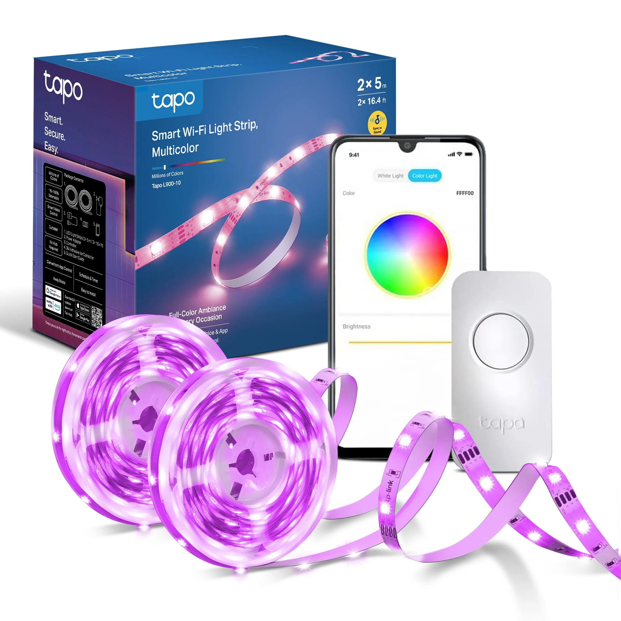 Tapo L900-10 LED Strip Light 10m (2x5m), Multicolour Led Lights for TV Bedroom, Smart Lighting Controls, Voice Control with Alexa & Google, Flexible Installation, Schedule & Timer