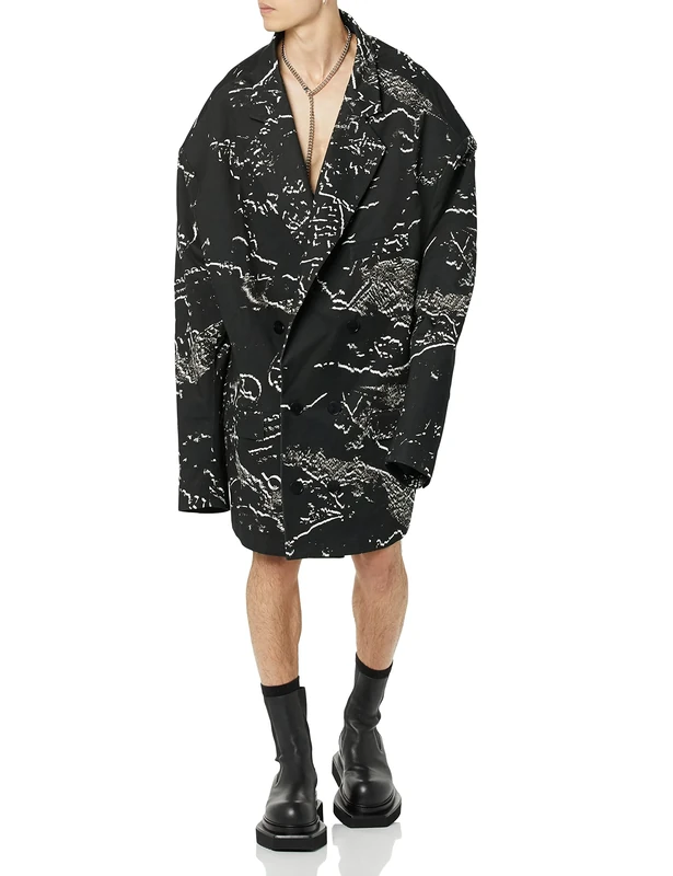 maison blanche All Gender Extreme Oversized Classic Tailored Jacket, Black Print, 4