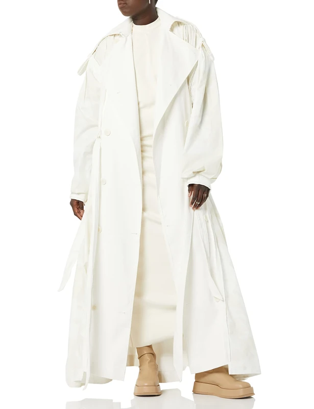 maison blanche All Gender Long Sleeve Trench-Coat, White Print, 4