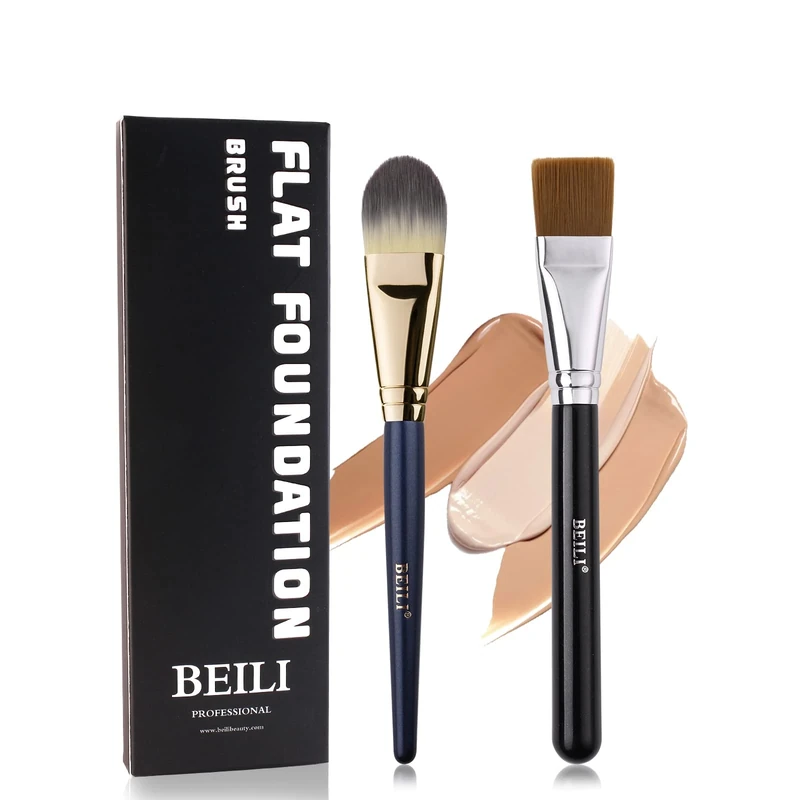 BEILI Foundation Makeup Brush, Face Powder Blushes Foundation Makeup Brush for Blending, Application for Concealer, Cream and Liquid Make Up-2PC