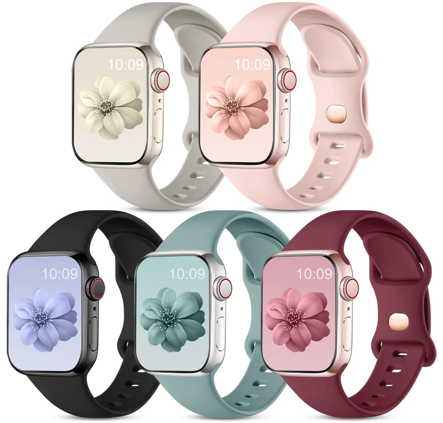CeMiKa 5 Pack Straps Compatible for Apple Watch Strap 38mm 40mm 41mm 42mm 44mm 45mm 46mm 49mm, Soft Silicone Sport Band for iWatch Series 11 10 9 8 7 6 5 4 3 2 1 SE SE3, Women Men