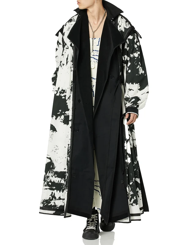 maison blanche All Gender Long Sleeve Trench-Coat, Black Print, 4