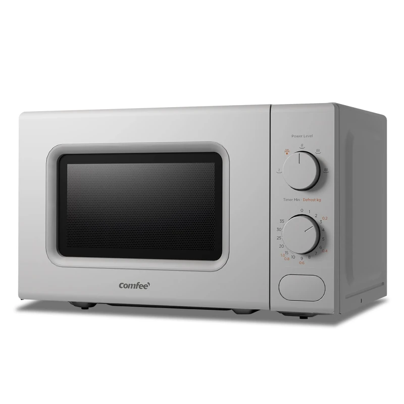 COMFEE' 700W 20L Grey Microwave Oven With 5 Cooking Power Levels, Quick Defrost Function, And Kitchen Manual Timer - Compact Design CM-M202CC(GR)