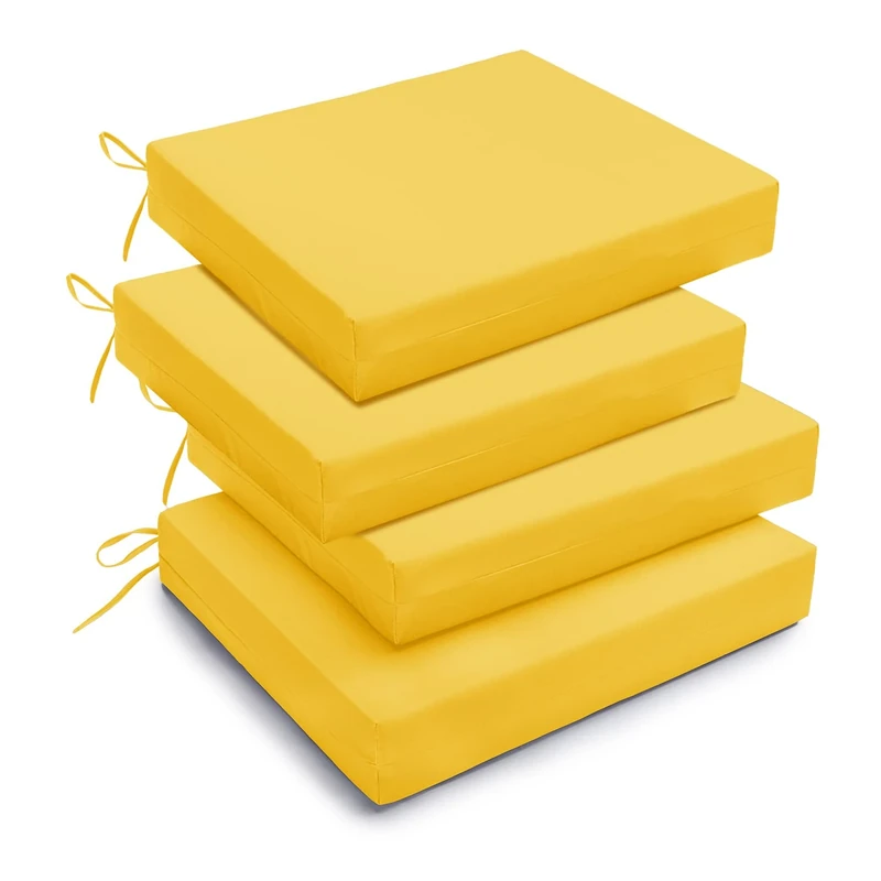 downluxe Outdoor Chair Cushions, Waterproof Square Corner Memory Foam Seat Cushions with Ties for Garden Patio Funiture, 18.5" x 16" x 3", Yellow, 4 Pack