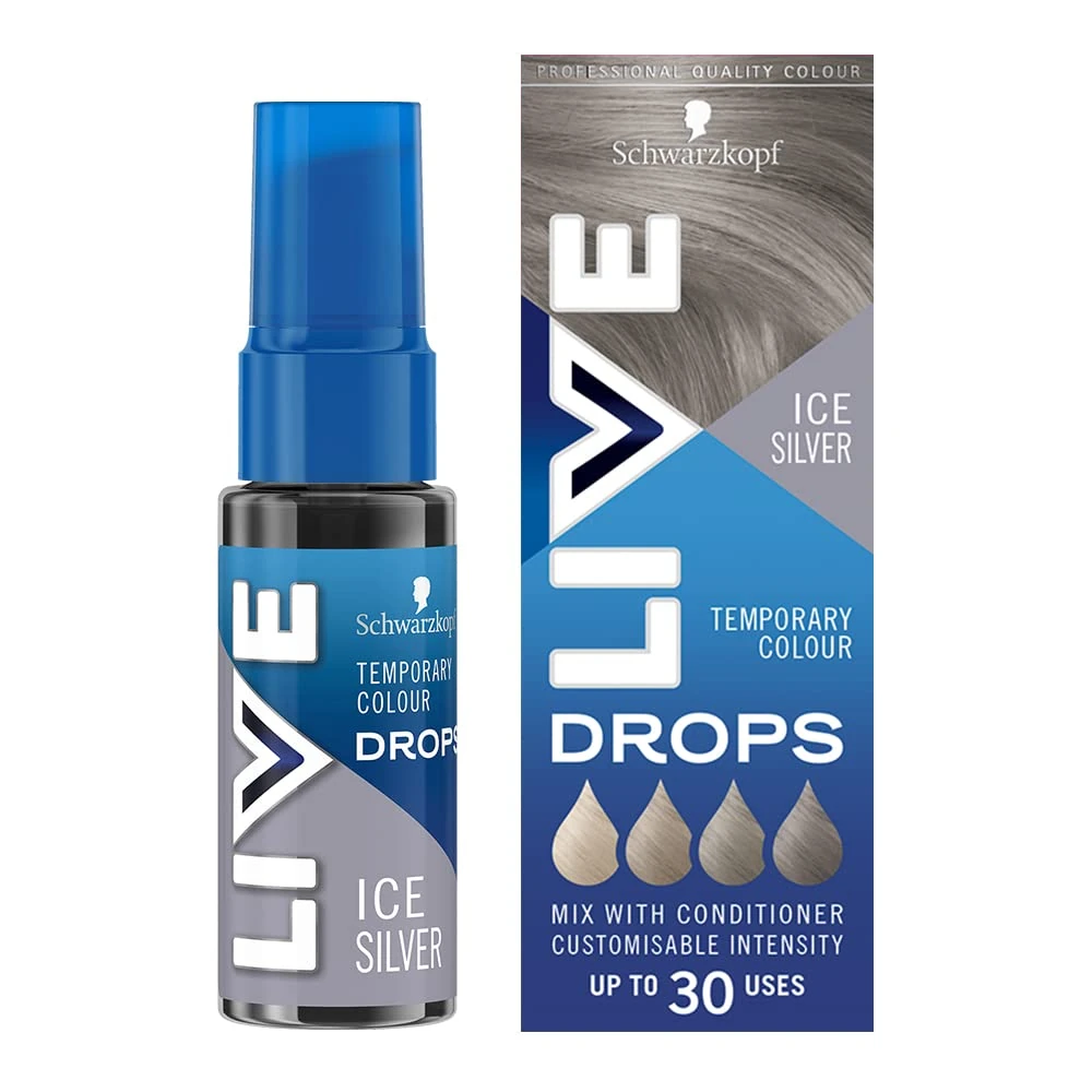 Schwarzkopf LIVE Colour Drops Ice Silver Temporary Hair Dye, 30ml, for Colour that Lasts 2-12 Washes, Silver Hair Dye