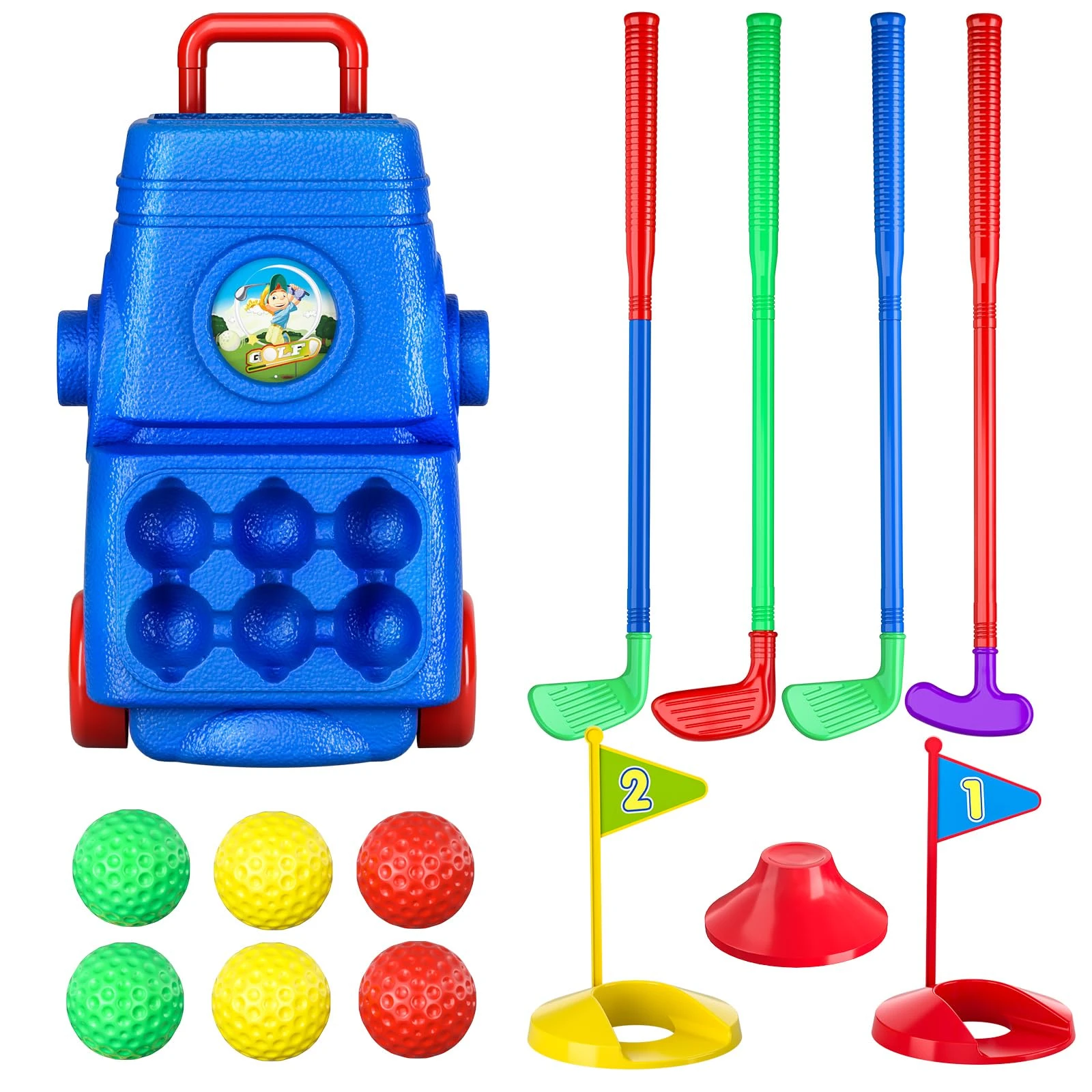 TEMI Toddler Golf Toy Set - Children Golf Suitcase Game Play Set & Sports Toys with 6 Play Balls, 4 Golf Clubs, 2 Practice Holes - Indoor and Outdoor Toys for 2 3 4 5 Year Old Boys Girls