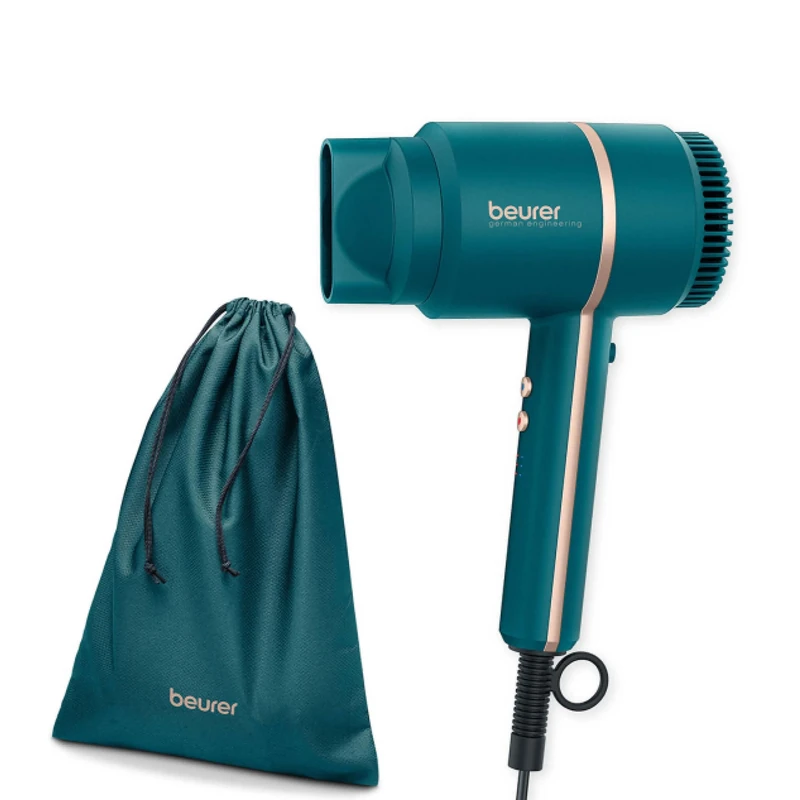 Beurer HC35 Ocean Compact Hair Dryer with Ion Function, Lightweight Hairdryer Ideal for Travel, with Narrow Styling Nozzle & Storage Bag, Powerful 1600-2000 Watt