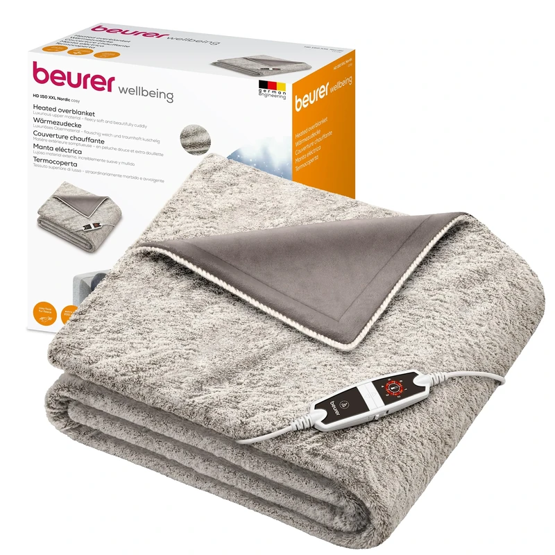 Beurer HD150 XXL UK Cosy Nordic Electric Blanket with 6 Temperature Settings, Soft Heated Throw with Luxurious Faux Fur, Automatic Switch-Off & Safety System, Machine-Washable, 200 x 150 cm