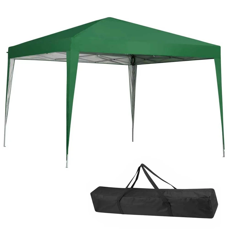 BAKAJI Gazebo 3 x 3 m Polyester Fabric Metal Frame Portable Marquee Market Outdoor Garden Market (Green)