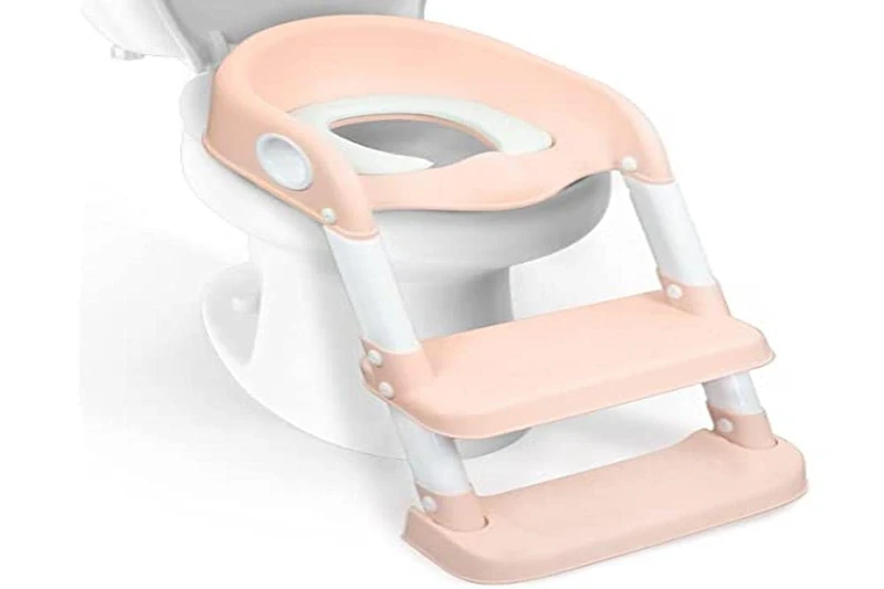 Mobiclinic® Adjustable Potty Ladder Seat for Toilet Training with Steps, Lala Model, Toddler Toilet Seat, Spanish Brand, Non-Slip, Foldable, Training Seats for Boys and Girls, Pink and White